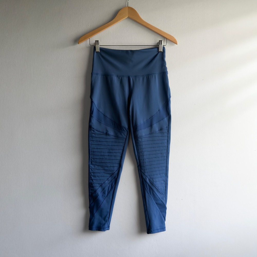 Aerie Moto Mesh Panel High Waisted Leggings Women Medium Blue Athleisure Edgy